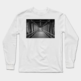 Riverwalk Covered Bridge New Hampshire Black and White Long Sleeve T-Shirt